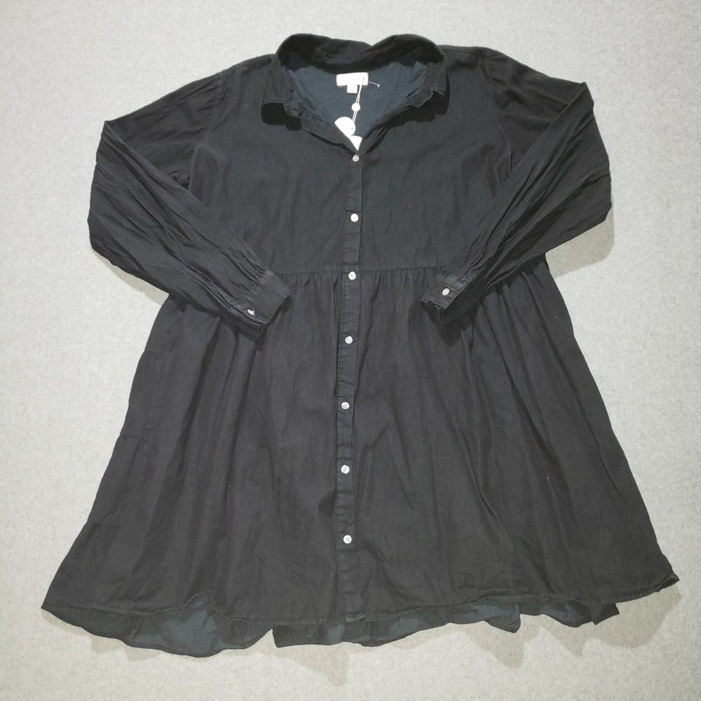 Mud Pie Selena Tiered Dress‎ Womens Black Size M/L Long Sleeve Button Front NWT